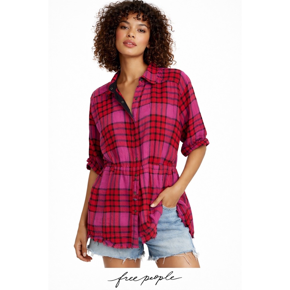 Free People‎ Shirt Red and Pink Plaid